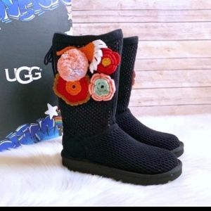 UGG Boots Classic Floral Crochet Pom Pom Knit-8